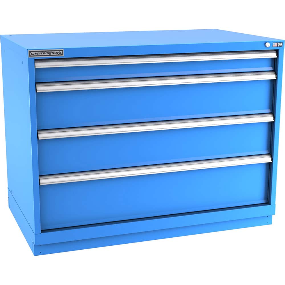 Champion Tool Storage - Modular Storage Cabinets; Type: Bench-Height Extra Width Drawer Cabinet ; Number of Drawers: 4.000 ; Height (Inch): 35-7/8 ; Width (Inch): 47 ; Depth (Inch): 28-1/2 ; Color: Bright Blue - Exact Tool & Supply
