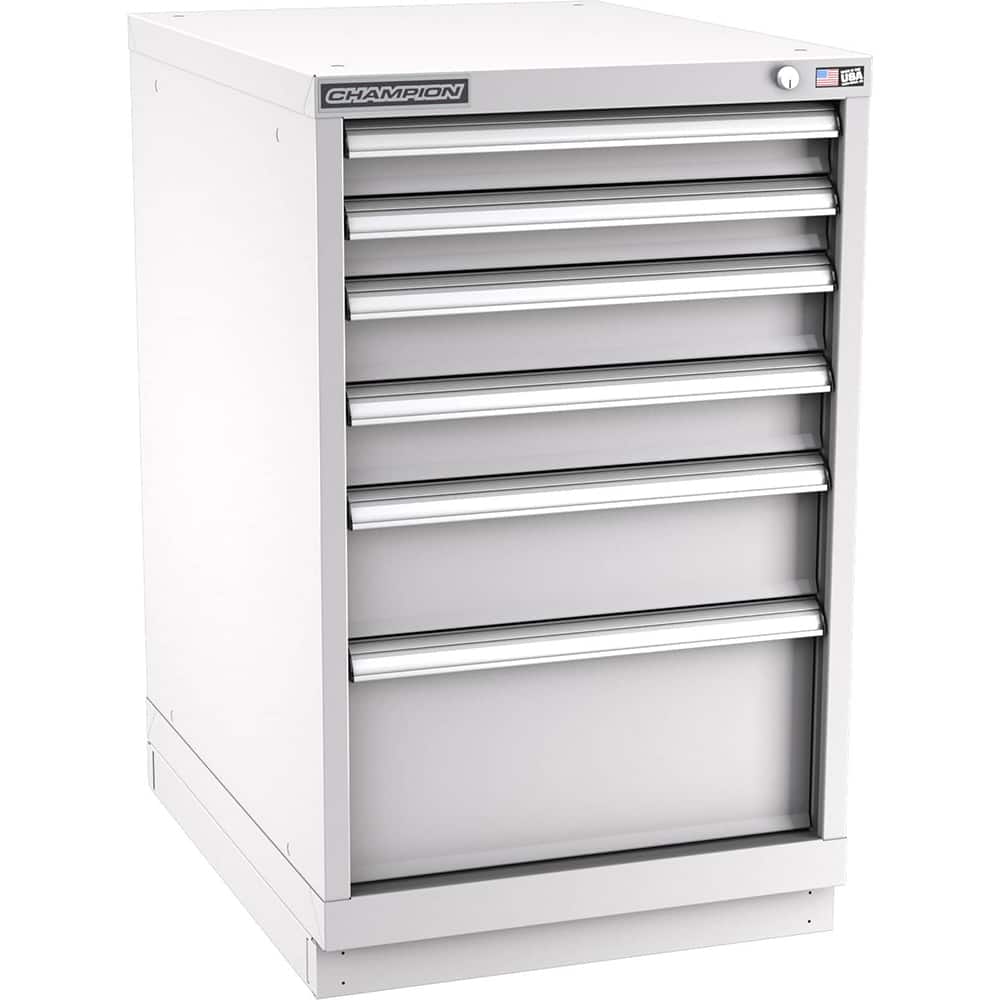 Champion Tool Storage - Modular Storage Cabinets; Type: Bench-Height Narrow Width Drawer Cabinet ; Number of Drawers: 6.000 ; Height (Inch): 35-7/8 ; Width (Inch): 22-3/16 ; Depth (Inch): 28-1/2 ; Color: Light Gray - Exact Tool & Supply