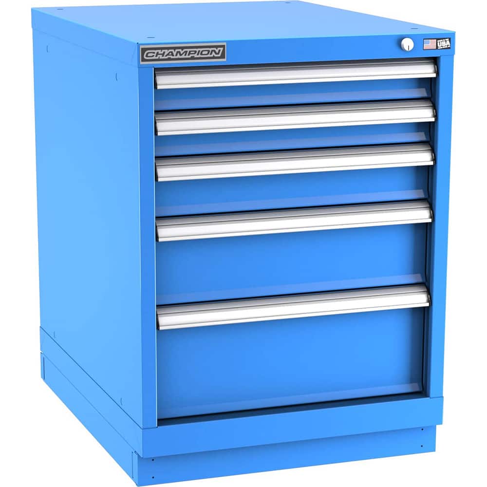 Champion Tool Storage - Modular Storage Cabinets; Type: Desk-Height Narrow Width Drawer Cabinet ; Number of Drawers: 5.000 ; Height (Inch): 29-7/8 ; Width (Inch): 22-3/16 ; Depth (Inch): 28-1/2 ; Color: Bright Blue - Exact Tool & Supply