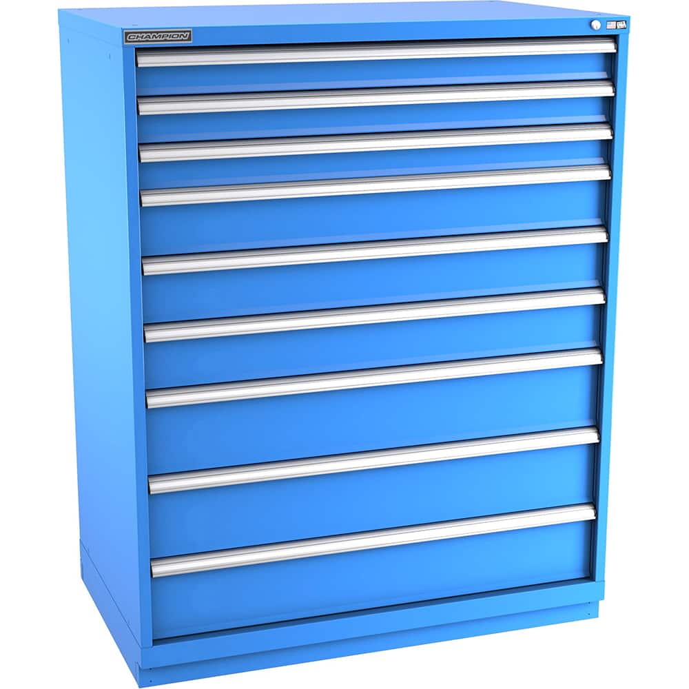 Champion Tool Storage - Modular Storage Cabinets; Type: Eye-Level Extra Width Drawer Cabinet ; Number of Drawers: 9.000 ; Height (Inch): 59-1/2 ; Width (Inch): 47 ; Depth (Inch): 28-1/2 ; Color: Bright Blue - Exact Tool & Supply