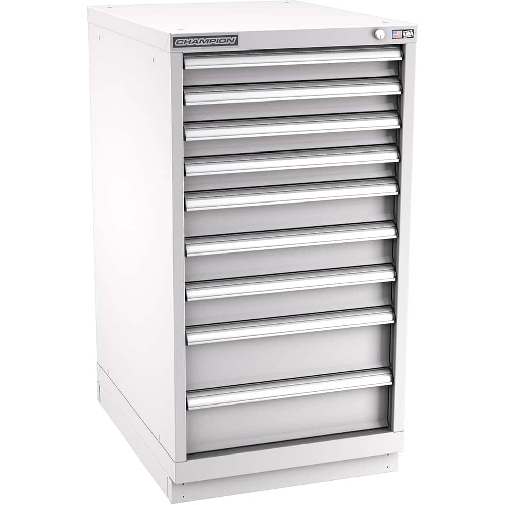 Champion Tool Storage - Modular Storage Cabinets; Type: Counter-Height Narrow Width Drawer Cabinet ; Number of Drawers: 9.000 ; Height (Inch): 41-3/4 ; Width (Inch): 22-3/16 ; Depth (Inch): 28-1/2 ; Color: Light Gray - Exact Tool & Supply