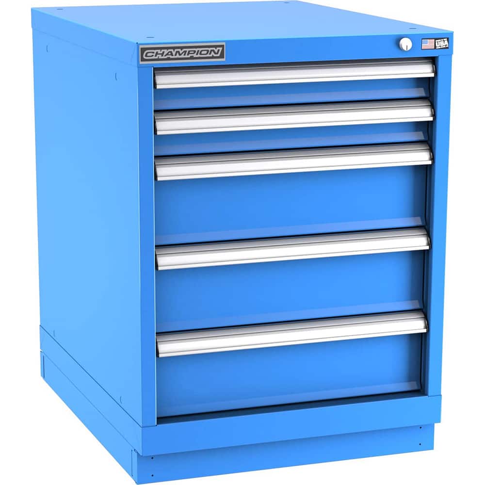 Champion Tool Storage - Modular Storage Cabinets; Type: Desk-Height Narrow Width Drawer Cabinet ; Number of Drawers: 5.000 ; Height (Inch): 29-7/8 ; Width (Inch): 22-3/16 ; Depth (Inch): 28-1/2 ; Color: Bright Blue - Exact Tool & Supply