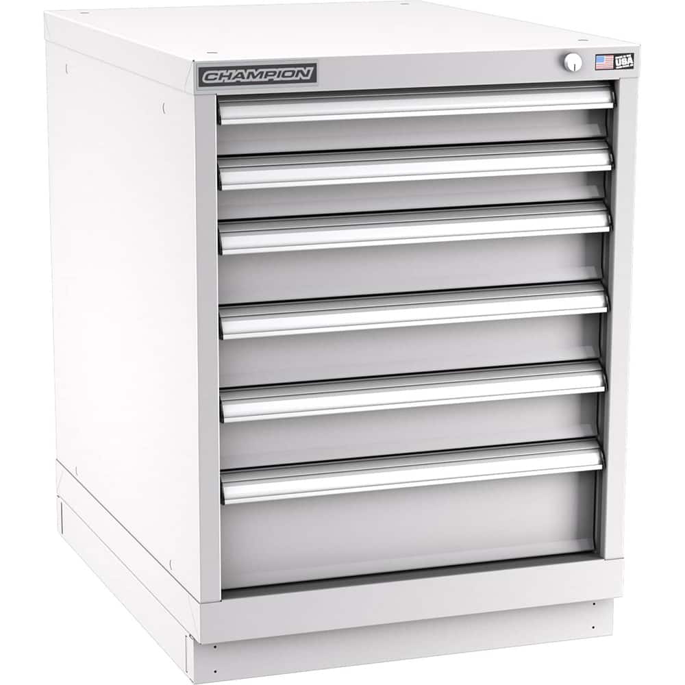 Champion Tool Storage - Modular Storage Cabinets; Type: Desk-Height Narrow Width Drawer Cabinet ; Number of Drawers: 6.000 ; Height (Inch): 29-7/8 ; Width (Inch): 22-3/16 ; Depth (Inch): 28-1/2 ; Color: Light Gray - Exact Tool & Supply