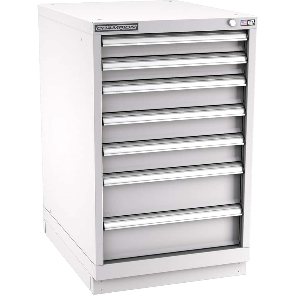 Champion Tool Storage - Modular Storage Cabinets; Type: Bench-Height Narrow Width Drawer Cabinet ; Number of Drawers: 7.000 ; Height (Inch): 35-7/8 ; Width (Inch): 22-3/16 ; Depth (Inch): 28-1/2 ; Color: Light Gray - Exact Tool & Supply