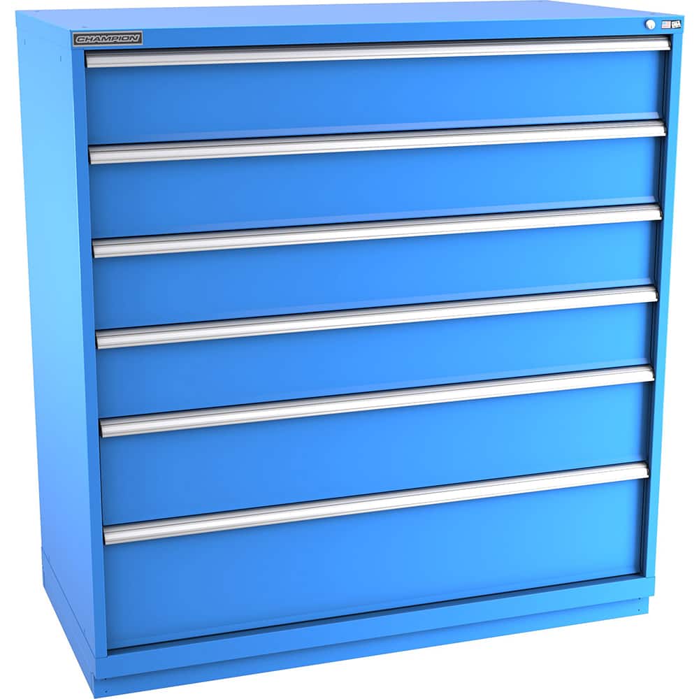 Champion Tool Storage - Modular Storage Cabinets; Type: Eye-Level Double Width Drawer Cabinet ; Number of Drawers: 6.000 ; Height (Inch): 59-1/2 ; Width (Inch): 56-1/2 ; Depth (Inch): 28-1/2 ; Color: Bright Blue - Exact Tool & Supply