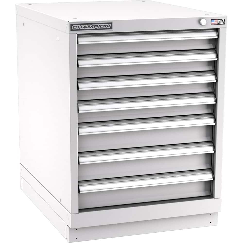Champion Tool Storage - Modular Storage Cabinets; Type: Desk-Height Narrow Width Drawer Cabinet ; Number of Drawers: 7.000 ; Height (Inch): 29-7/8 ; Width (Inch): 22-3/16 ; Depth (Inch): 28-1/2 ; Color: Light Gray - Exact Tool & Supply