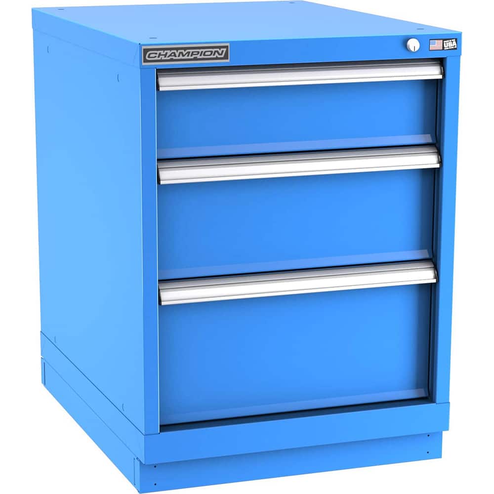 Champion Tool Storage - Modular Storage Cabinets; Type: Desk-Height Narrow Width Drawer Cabinet ; Number of Drawers: 3.000 ; Height (Inch): 29-7/8 ; Width (Inch): 22-3/16 ; Depth (Inch): 28-1/2 ; Color: Bright Blue - Exact Tool & Supply