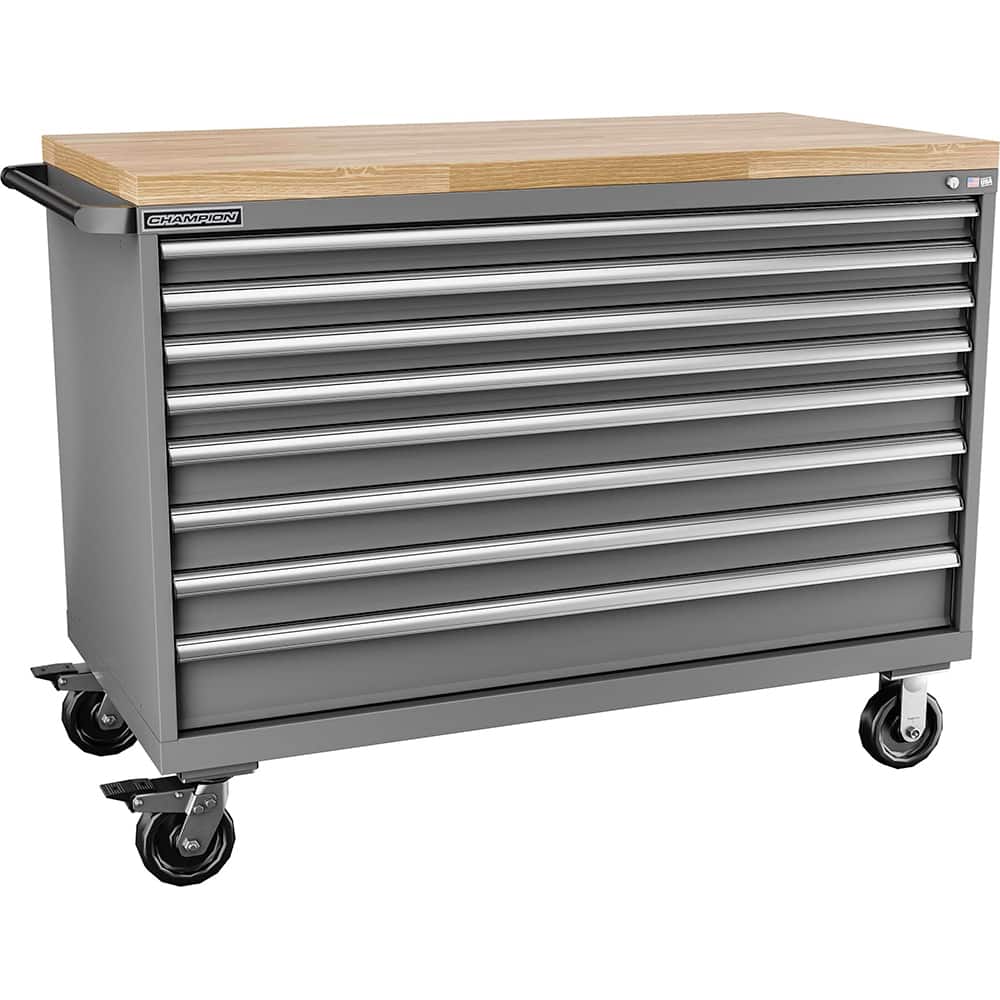 Champion Tool Storage - Mobile Work Centers; Type: Standard Depth Butcher Block Top Cabinet ; Load Capacity (Lb.): 440.000 ; Number of Drawers: 8 ; Width (Inch): 56-1/2 ; Depth (Inch): 28-1/2 ; Height (Inch): 43-1/4 - Exact Tool & Supply