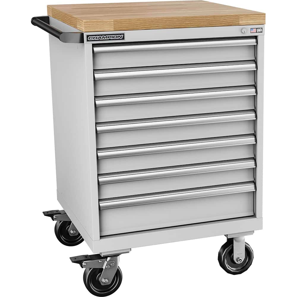 Champion Tool Storage - Mobile Work Centers; Type: Standard Depth Butcher Block Top Cabinet ; Load Capacity (Lb.): 440.000 ; Number of Drawers: 7 ; Width (Inch): 28-1/4 ; Depth (Inch): 28-1/2 ; Height (Inch): 43-1/4 - Exact Tool & Supply