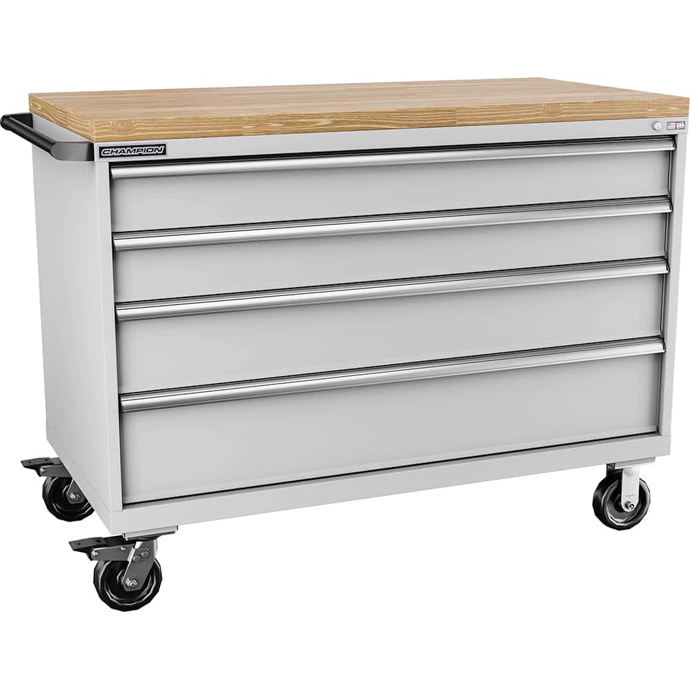 Champion Tool Storage - Mobile Work Centers; Type: Standard Depth Butcher Block Top Cabinet ; Load Capacity (Lb.): 440.000 ; Number of Drawers: 4 ; Width (Inch): 56-1/2 ; Depth (Inch): 28-1/2 ; Height (Inch): 43-1/4 - Exact Tool & Supply