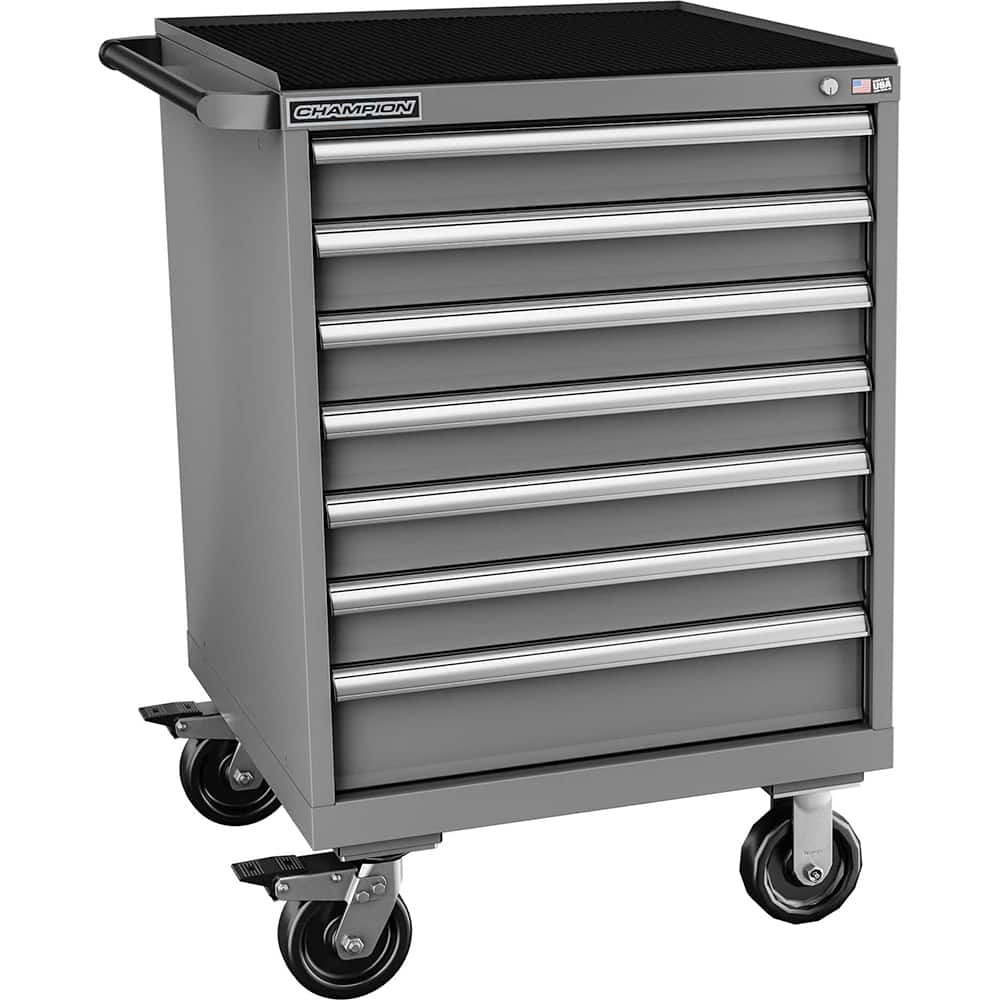 Champion Tool Storage - Mobile Work Centers; Type: Standard Depth Retainer Top Cabinet ; Load Capacity (Lb.): 440.000 ; Number of Drawers: 7 ; Width (Inch): 28-1/4 ; Depth (Inch): 28-1/2 ; Height (Inch): 43-1/4 - Exact Tool & Supply