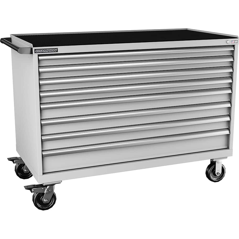 Champion Tool Storage - Mobile Work Centers; Type: Standard Depth Retainer Top Cabinet ; Load Capacity (Lb.): 440.000 ; Number of Drawers: 8 ; Width (Inch): 56-1/2 ; Depth (Inch): 28-1/2 ; Height (Inch): 43-1/4 - Exact Tool & Supply