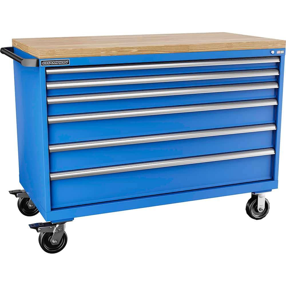 Champion Tool Storage - Mobile Work Centers; Type: Standard Depth Butcher Block Top Cabinet ; Load Capacity (Lb.): 440.000 ; Number of Drawers: 6 ; Width (Inch): 56-1/2 ; Depth (Inch): 28-1/2 ; Height (Inch): 43-1/4 - Exact Tool & Supply