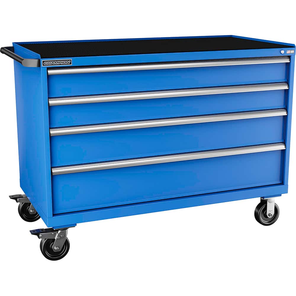 Champion Tool Storage - Mobile Work Centers; Type: Standard Depth Retainer Top Cabinet ; Load Capacity (Lb.): 440.000 ; Number of Drawers: 4 ; Width (Inch): 56-1/2 ; Depth (Inch): 28-1/2 ; Height (Inch): 43-1/4 - Exact Tool & Supply