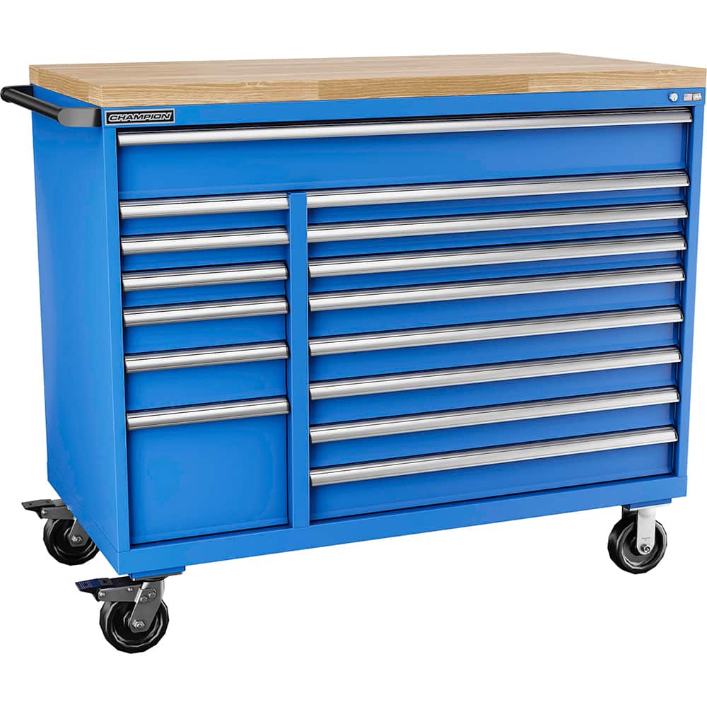 Champion Tool Storage - Mobile Work Centers; Type: Standard Depth Butcher Block Top Cabinet ; Load Capacity (Lb.): 440.000 ; Number of Drawers: 13 ; Width (Inch): 56-1/2 ; Depth (Inch): 28-1/2 ; Height (Inch): 39-3/8 - Exact Tool & Supply
