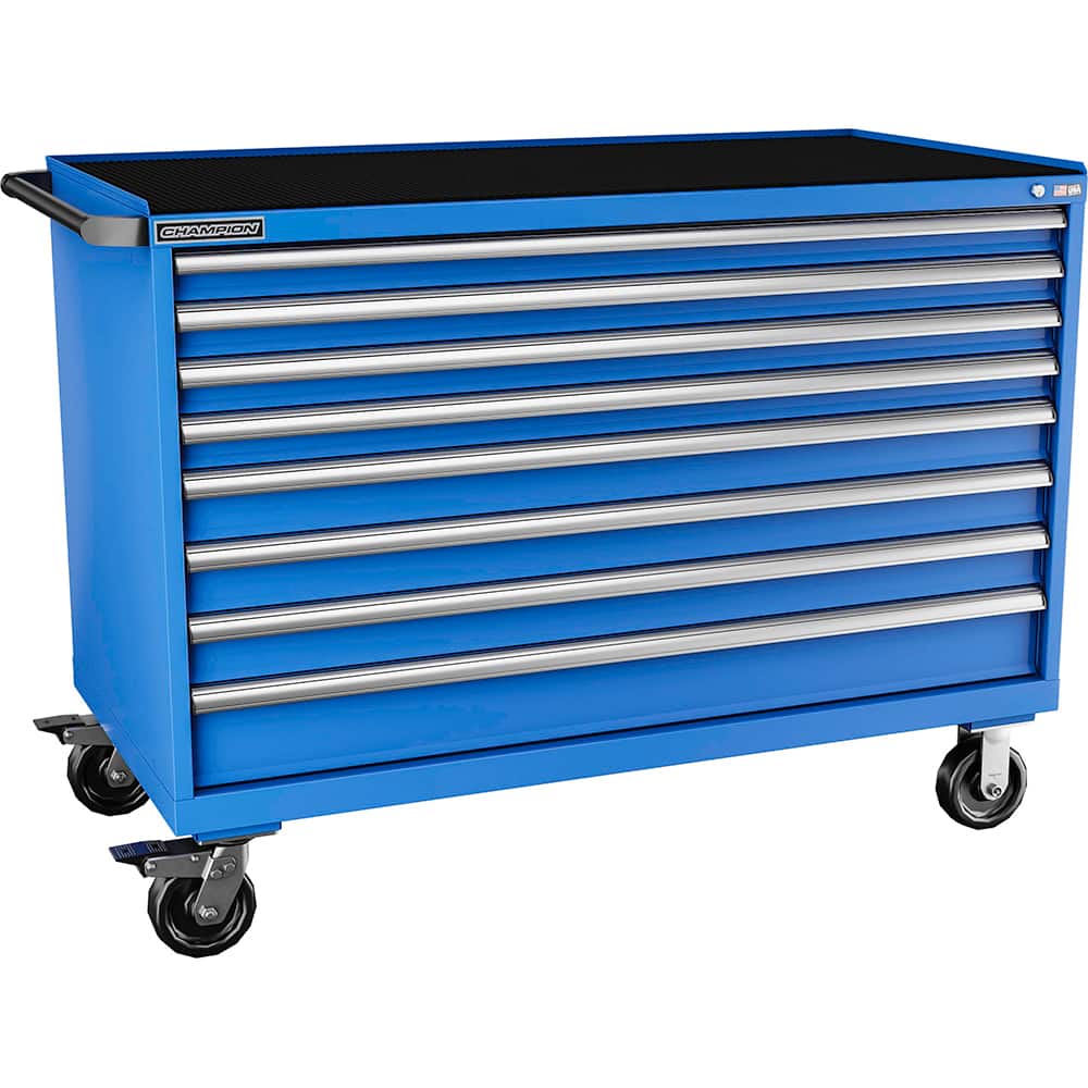 Champion Tool Storage - Mobile Work Centers; Type: Standard Depth Retainer Top Cabinet ; Load Capacity (Lb.): 440.000 ; Number of Drawers: 8 ; Width (Inch): 56-1/2 ; Depth (Inch): 28-1/2 ; Height (Inch): 43-1/4 - Exact Tool & Supply