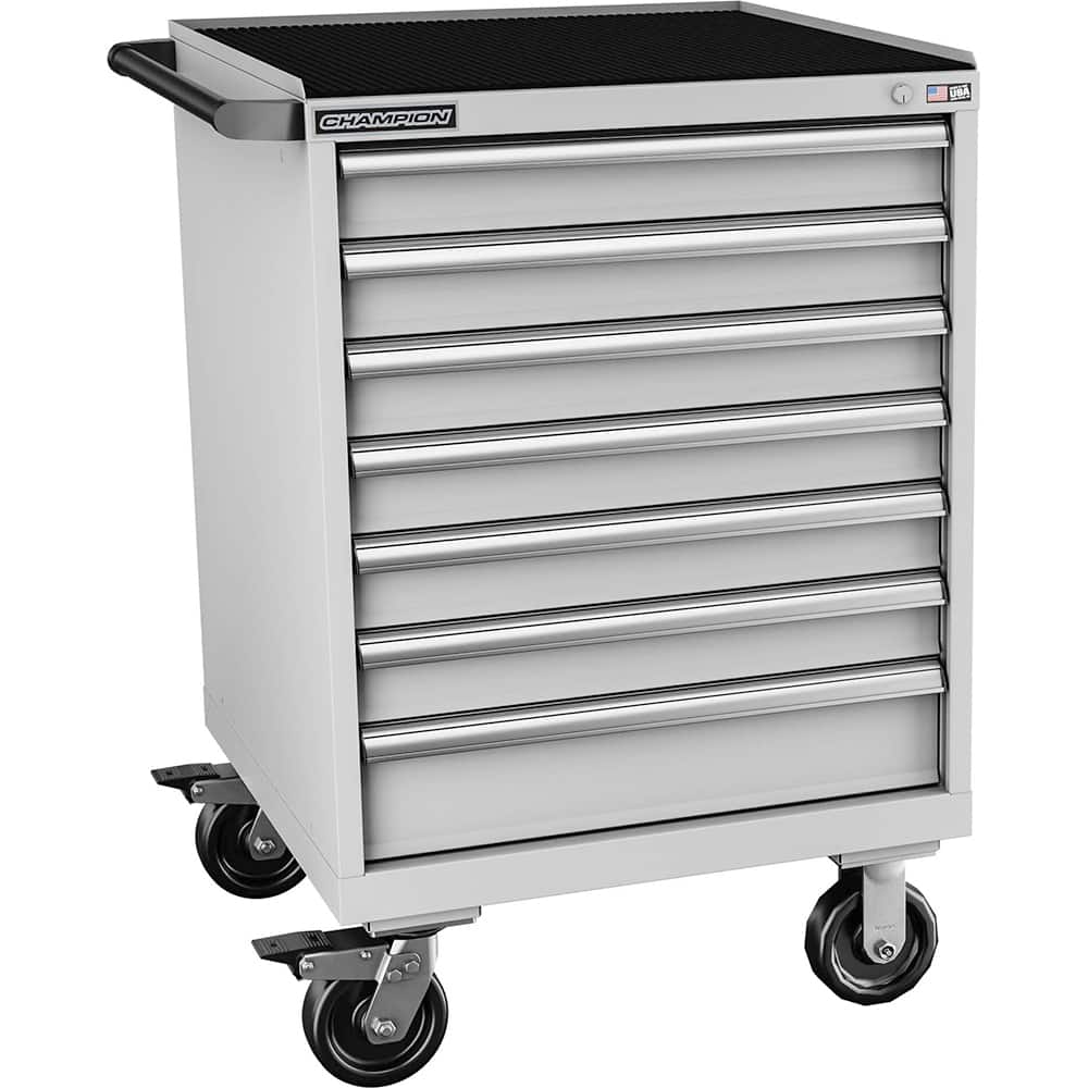 Champion Tool Storage - Mobile Work Centers; Type: Standard Depth Retainer Top Cabinet ; Load Capacity (Lb.): 440.000 ; Number of Drawers: 7 ; Width (Inch): 28-1/4 ; Depth (Inch): 28-1/2 ; Height (Inch): 43-1/4 - Exact Tool & Supply