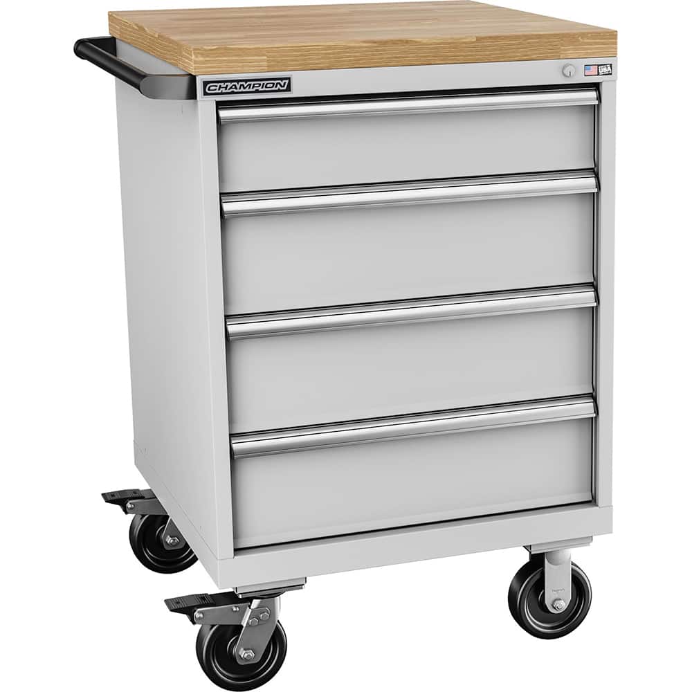 Champion Tool Storage - Mobile Work Centers; Type: Standard Depth Butcher Block Top Cabinet ; Load Capacity (Lb.): 440.000 ; Number of Drawers: 4 ; Width (Inch): 28-1/4 ; Depth (Inch): 28-1/2 ; Height (Inch): 43-1/4 - Exact Tool & Supply