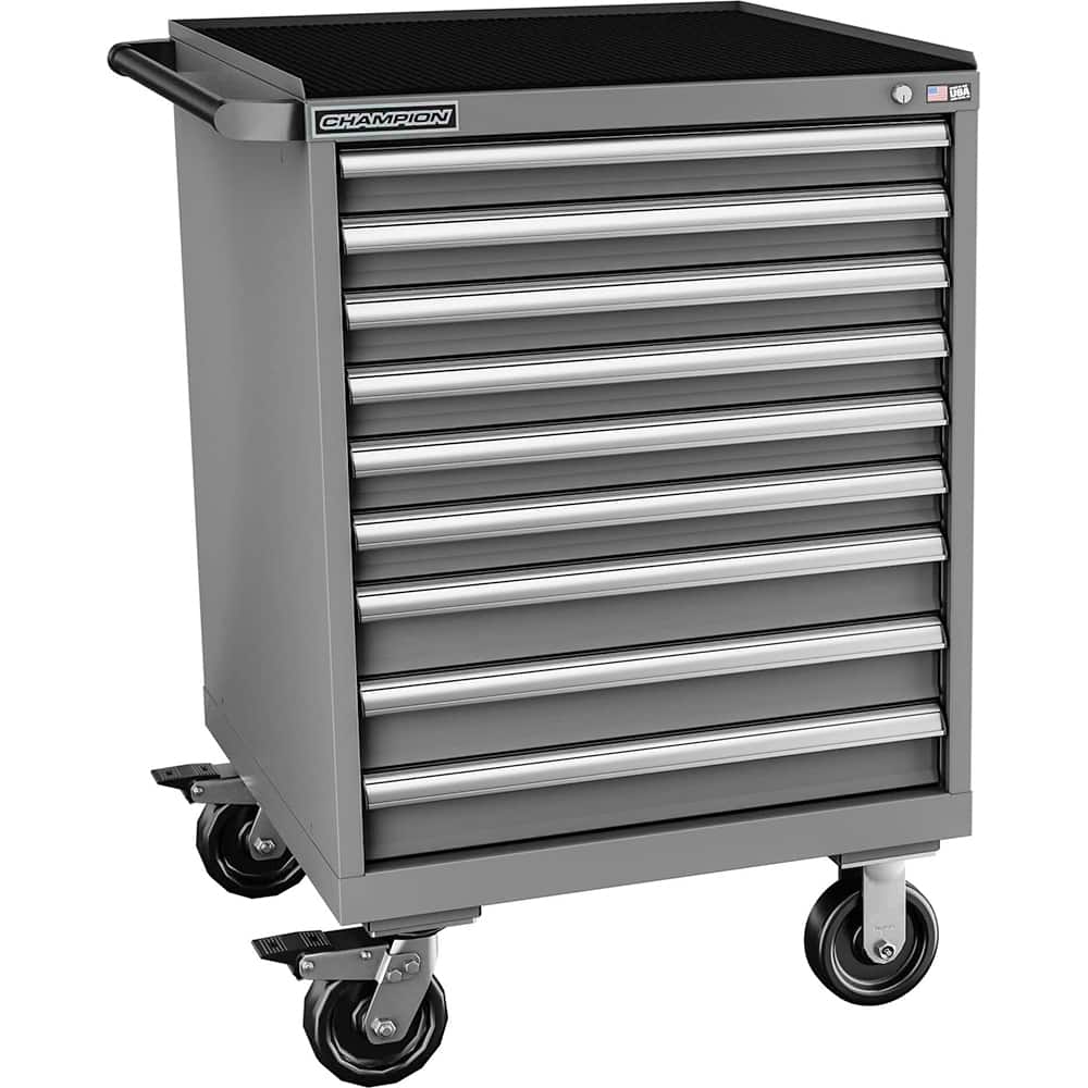 Champion Tool Storage - Mobile Work Centers; Type: Standard Depth Retainer Top Cabinet ; Load Capacity (Lb.): 440.000 ; Number of Drawers: 9 ; Width (Inch): 28-1/4 ; Depth (Inch): 28-1/2 ; Height (Inch): 43-1/4 - Exact Tool & Supply