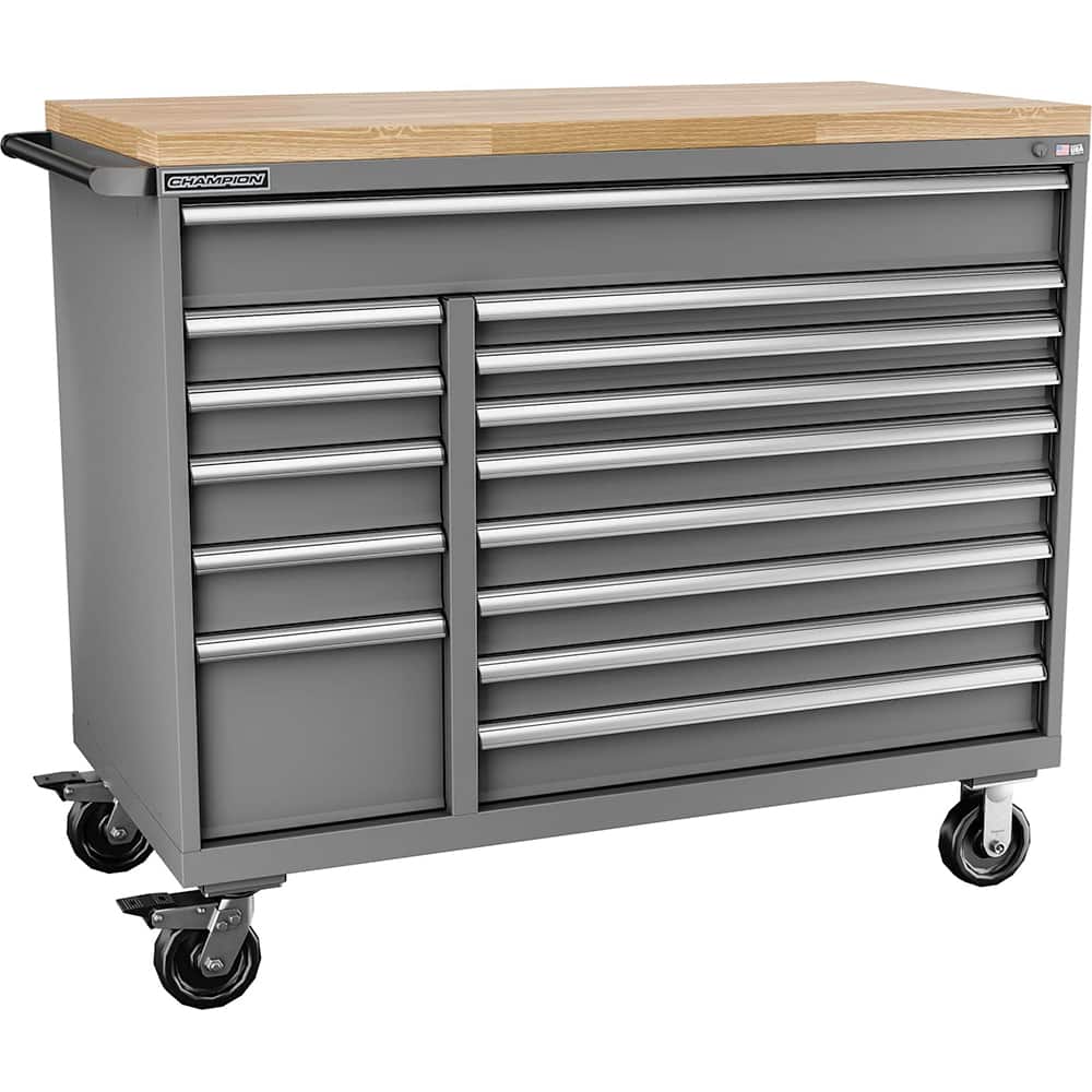 Champion Tool Storage - Mobile Work Centers; Type: Standard Depth Butcher Block Top Cabinet ; Load Capacity (Lb.): 440.000 ; Number of Drawers: 14 ; Width (Inch): 56-1/2 ; Depth (Inch): 28-1/2 ; Height (Inch): 39-3/8 - Exact Tool & Supply