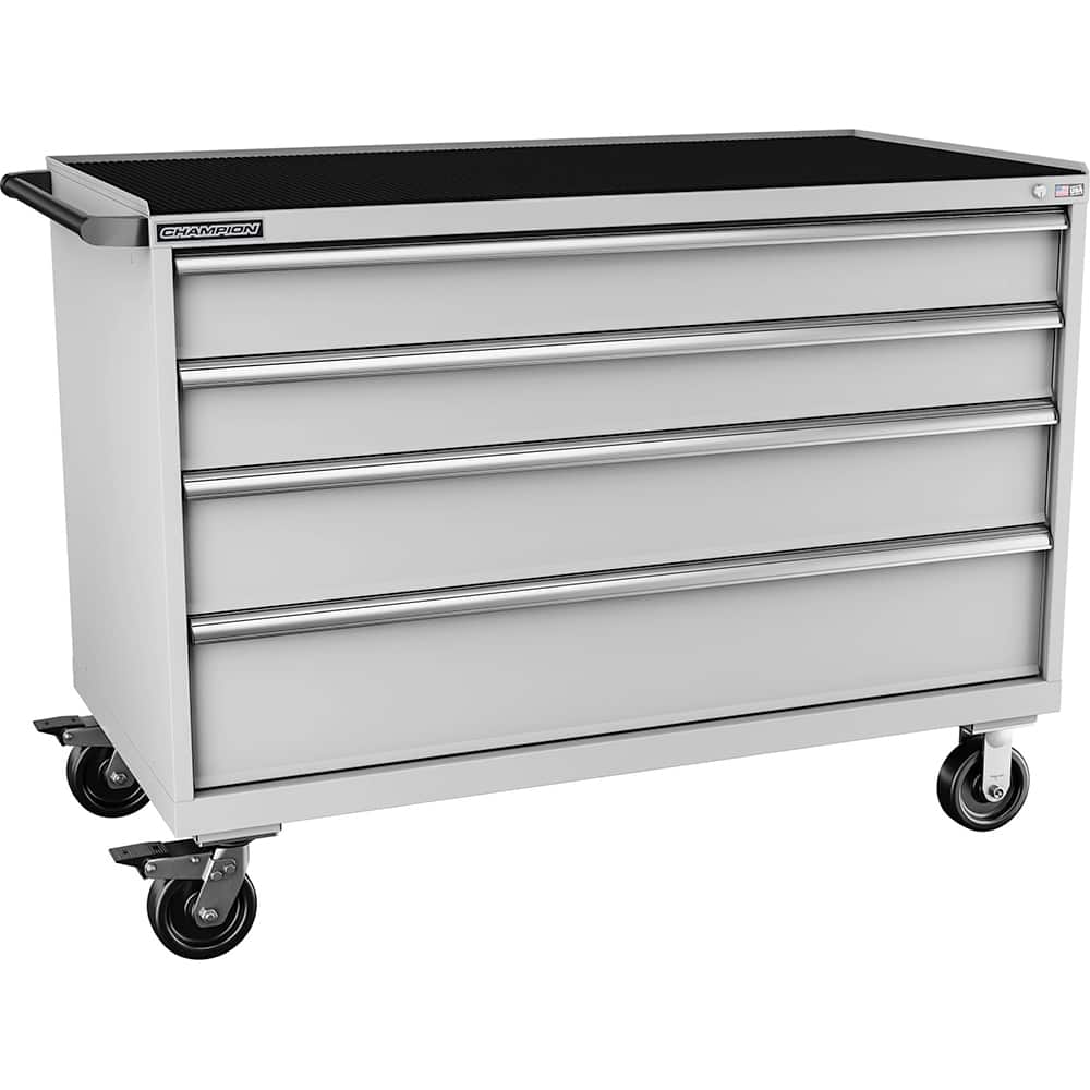 Champion Tool Storage - Mobile Work Centers; Type: Standard Depth Retainer Top Cabinet ; Load Capacity (Lb.): 440.000 ; Number of Drawers: 4 ; Width (Inch): 56-1/2 ; Depth (Inch): 28-1/2 ; Height (Inch): 43-1/4 - Exact Tool & Supply