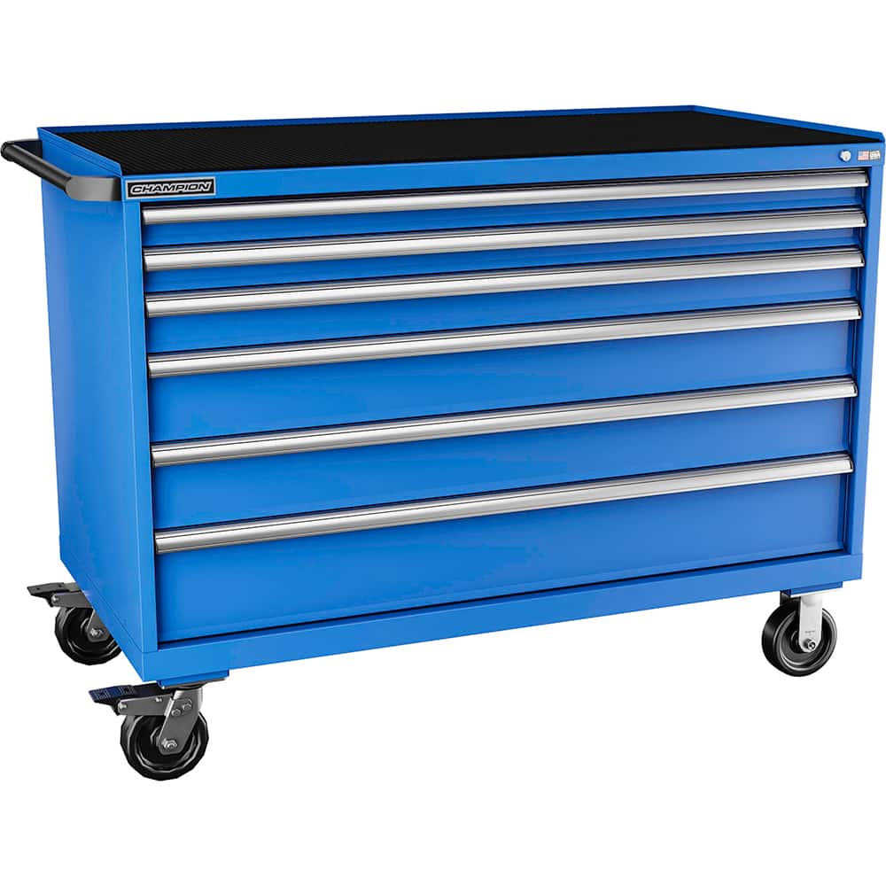 Champion Tool Storage - Mobile Work Centers; Type: Standard Depth Retainer Top Cabinet ; Load Capacity (Lb.): 440.000 ; Number of Drawers: 6 ; Width (Inch): 56-1/2 ; Depth (Inch): 28-1/2 ; Height (Inch): 43-1/4 - Exact Tool & Supply