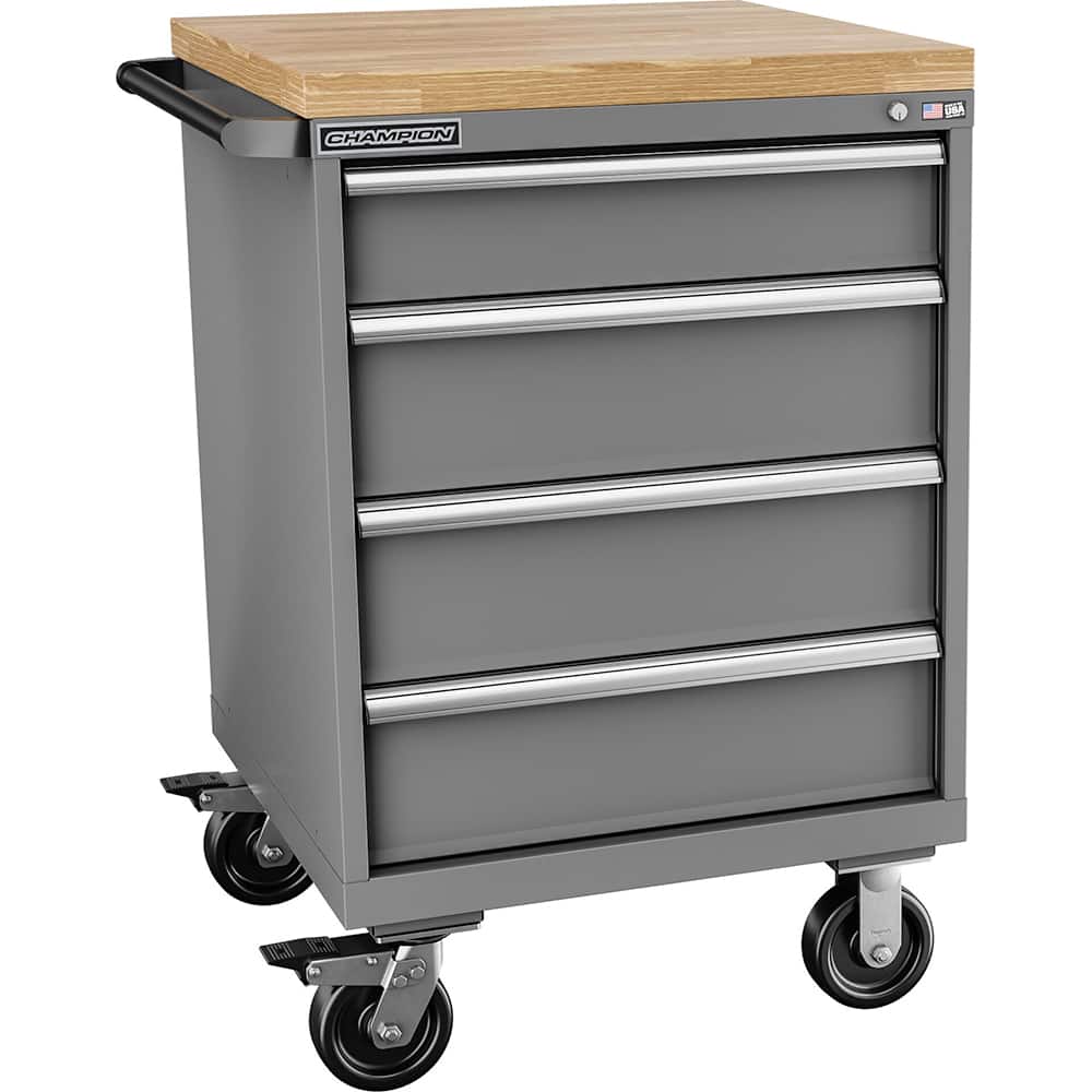 Champion Tool Storage - Mobile Work Centers; Type: Standard Depth Butcher Block Top Cabinet ; Load Capacity (Lb.): 440.000 ; Number of Drawers: 4 ; Width (Inch): 28-1/4 ; Depth (Inch): 28-1/2 ; Height (Inch): 43-1/4 - Exact Tool & Supply