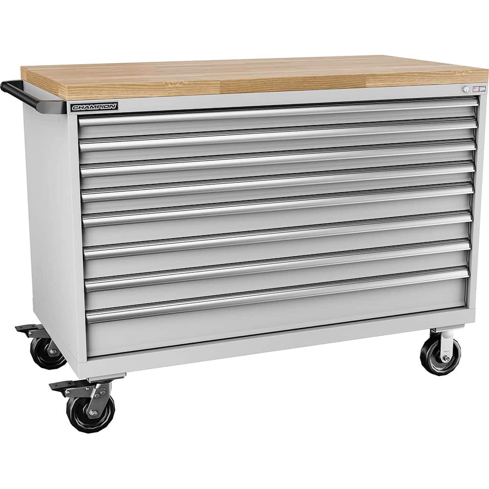Champion Tool Storage - Mobile Work Centers; Type: Standard Depth Butcher Block Top Cabinet ; Load Capacity (Lb.): 440.000 ; Number of Drawers: 8 ; Width (Inch): 56-1/2 ; Depth (Inch): 28-1/2 ; Height (Inch): 43-1/4 - Exact Tool & Supply