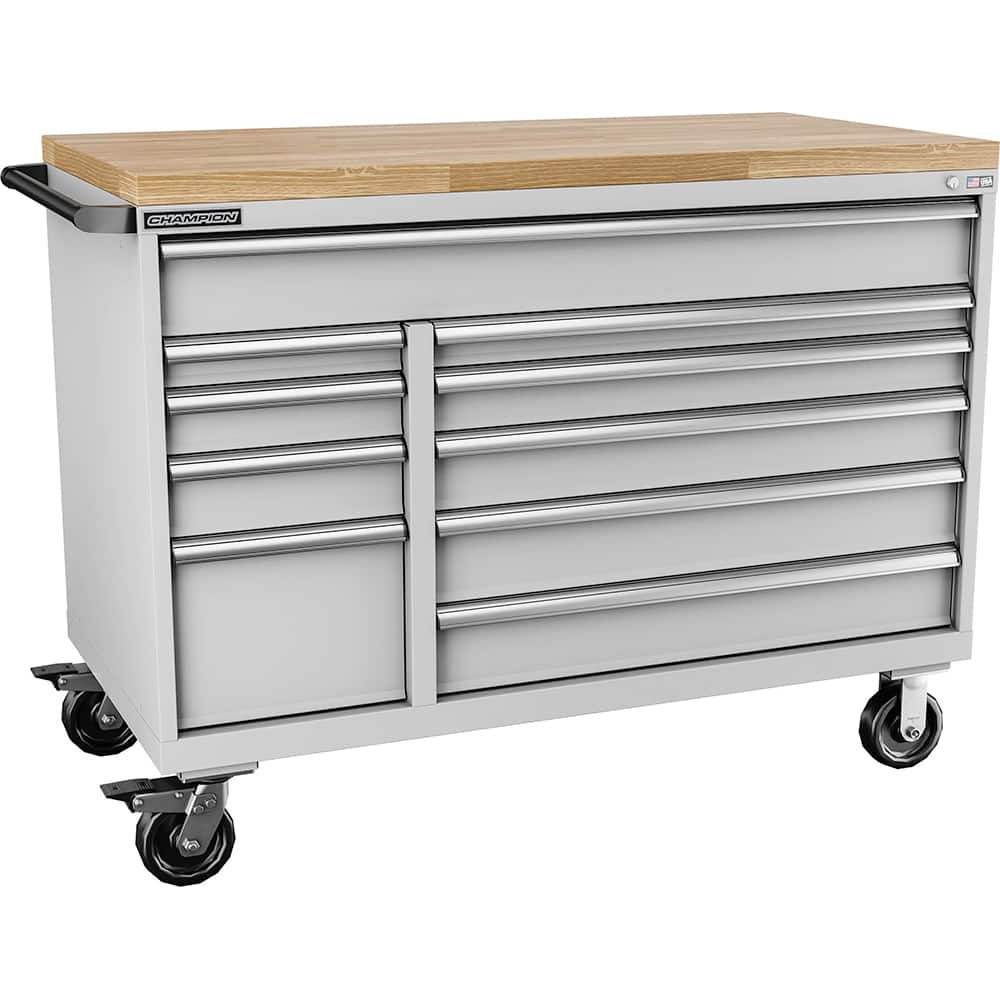 Champion Tool Storage - Mobile Work Centers; Type: Standard Depth Butcher Block Top Cabinet ; Load Capacity (Lb.): 440.000 ; Number of Drawers: 10 ; Width (Inch): 56-1/2 ; Depth (Inch): 28-1/2 ; Height (Inch): 33-1/2 - Exact Tool & Supply
