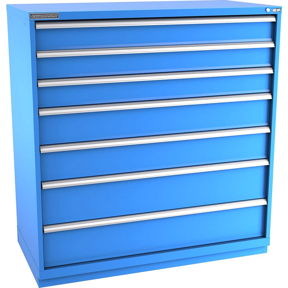 Champion Tool Storage - Modular Storage Cabinets; Type: Eye-Level Double Width Drawer Cabinet ; Number of Drawers: 7.000 ; Height (Inch): 59-1/2 ; Width (Inch): 56-1/2 ; Depth (Inch): 28-1/2 ; Color: Bright Blue - Exact Tool & Supply