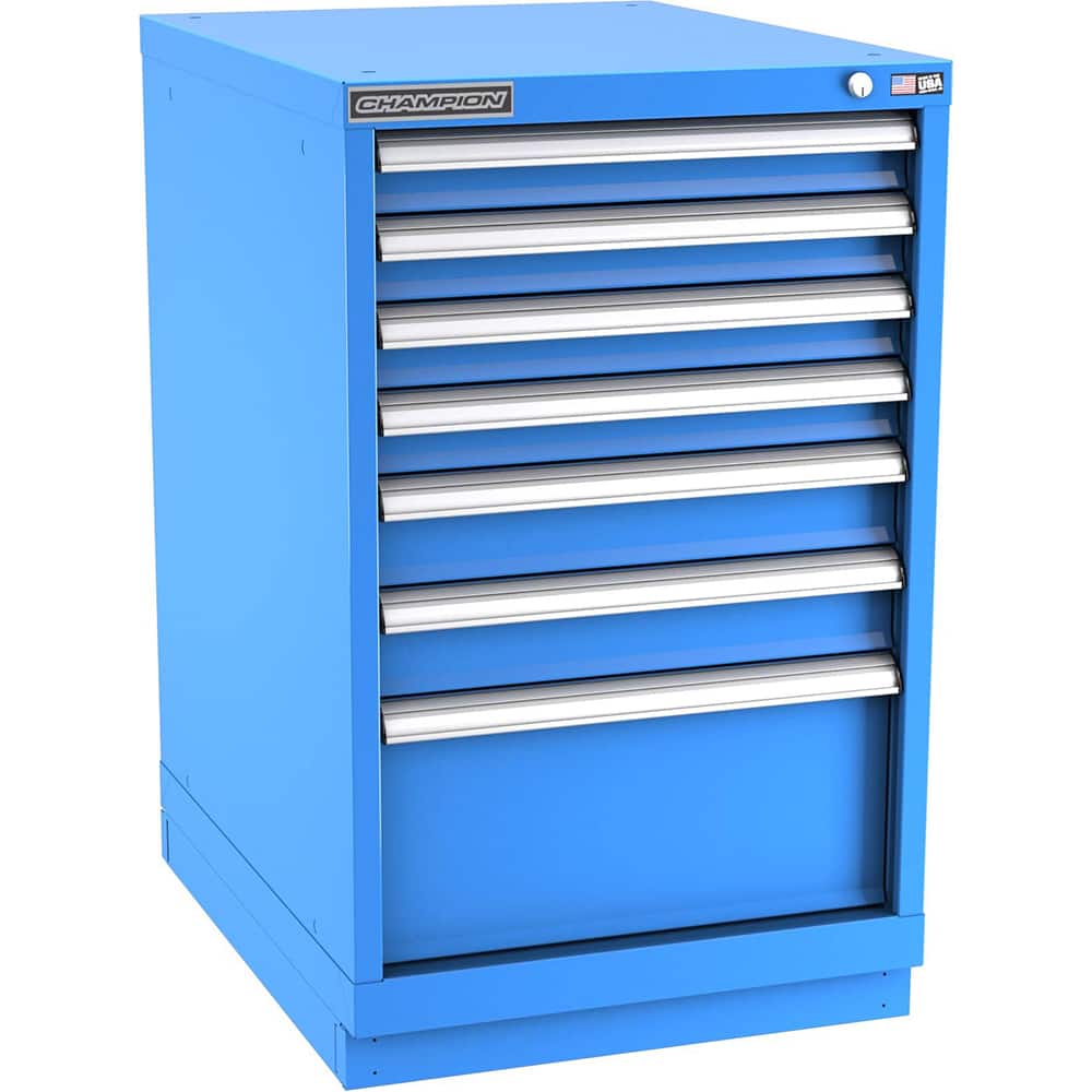 Champion Tool Storage - Modular Storage Cabinets; Type: Bench-Height Narrow Width Drawer Cabinet ; Number of Drawers: 7.000 ; Height (Inch): 35-7/8 ; Width (Inch): 22-3/16 ; Depth (Inch): 28-1/2 ; Color: Bright Blue - Exact Tool & Supply