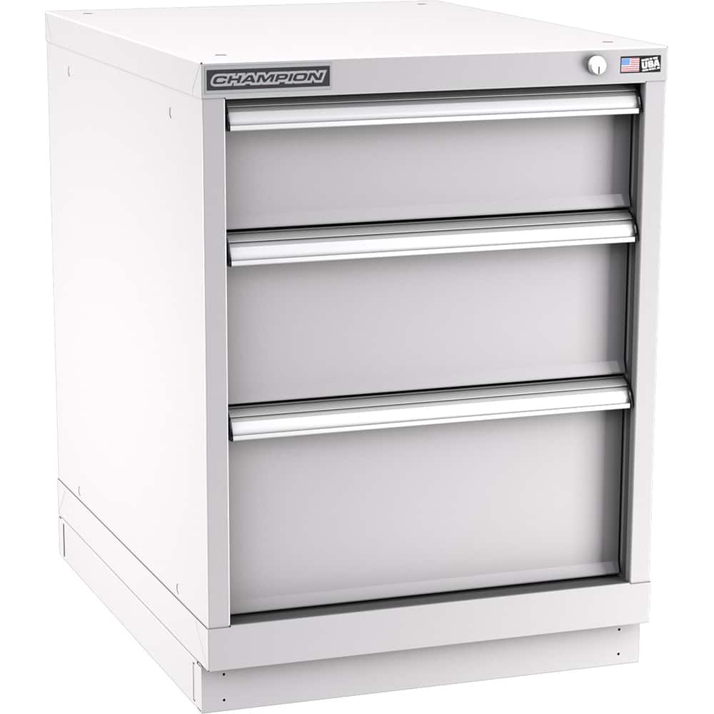 Champion Tool Storage - Modular Storage Cabinets; Type: Desk-Height Narrow Width Drawer Cabinet ; Number of Drawers: 3.000 ; Height (Inch): 29-7/8 ; Width (Inch): 22-3/16 ; Depth (Inch): 28-1/2 ; Color: Light Gray - Exact Tool & Supply