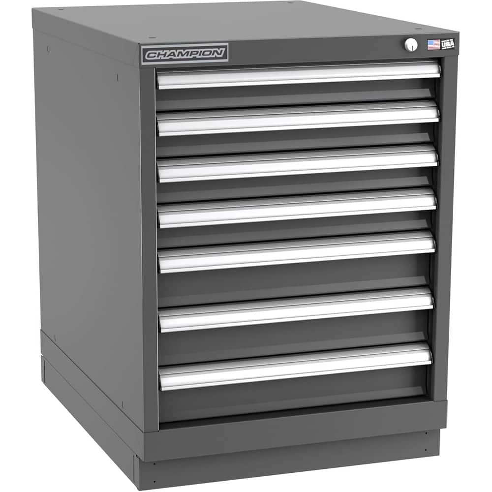 Champion Tool Storage - Modular Storage Cabinets; Type: Desk-Height Narrow Width Drawer Cabinet ; Number of Drawers: 7.000 ; Height (Inch): 29-7/8 ; Width (Inch): 22-3/16 ; Depth (Inch): 28-1/2 ; Color: Dark Gray - Exact Tool & Supply