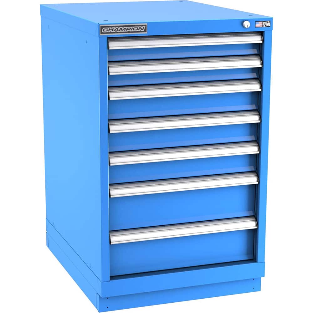 Champion Tool Storage - Modular Storage Cabinets; Type: Bench-Height Narrow Width Drawer Cabinet ; Number of Drawers: 7.000 ; Height (Inch): 35-7/8 ; Width (Inch): 22-3/16 ; Depth (Inch): 28-1/2 ; Color: Bright Blue - Exact Tool & Supply