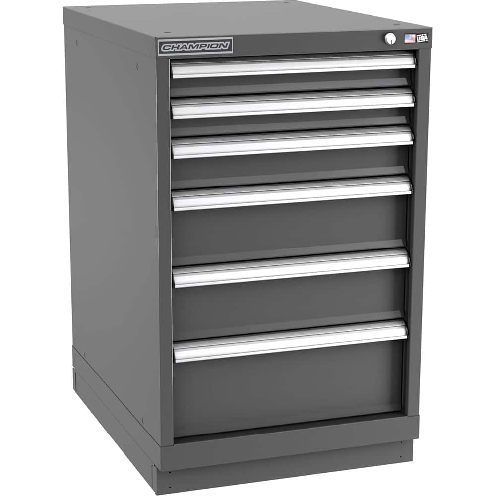 Champion Tool Storage - Modular Storage Cabinets; Type: Bench-Height Narrow Width Drawer Cabinet ; Number of Drawers: 6.000 ; Height (Inch): 35-7/8 ; Width (Inch): 22-3/16 ; Depth (Inch): 28-1/2 ; Color: Dark Gray - Exact Tool & Supply