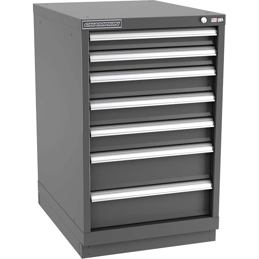 Champion Tool Storage - Modular Storage Cabinets; Type: Bench-Height Narrow Width Drawer Cabinet ; Number of Drawers: 7.000 ; Height (Inch): 35-7/8 ; Width (Inch): 22-3/16 ; Depth (Inch): 28-1/2 ; Color: Dark Gray - Exact Tool & Supply