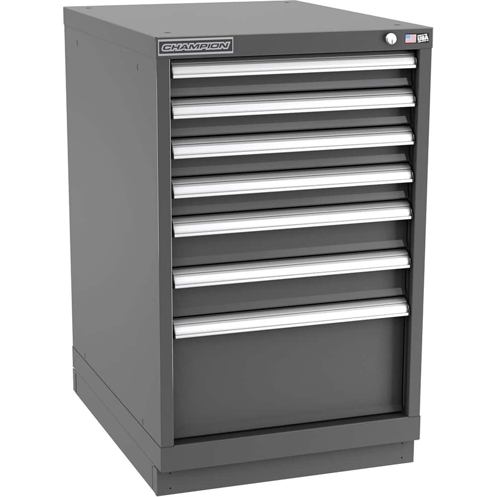 Champion Tool Storage - Modular Storage Cabinets; Type: Bench-Height Narrow Width Drawer Cabinet ; Number of Drawers: 7.000 ; Height (Inch): 35-7/8 ; Width (Inch): 22-3/16 ; Depth (Inch): 28-1/2 ; Color: Dark Gray - Exact Tool & Supply