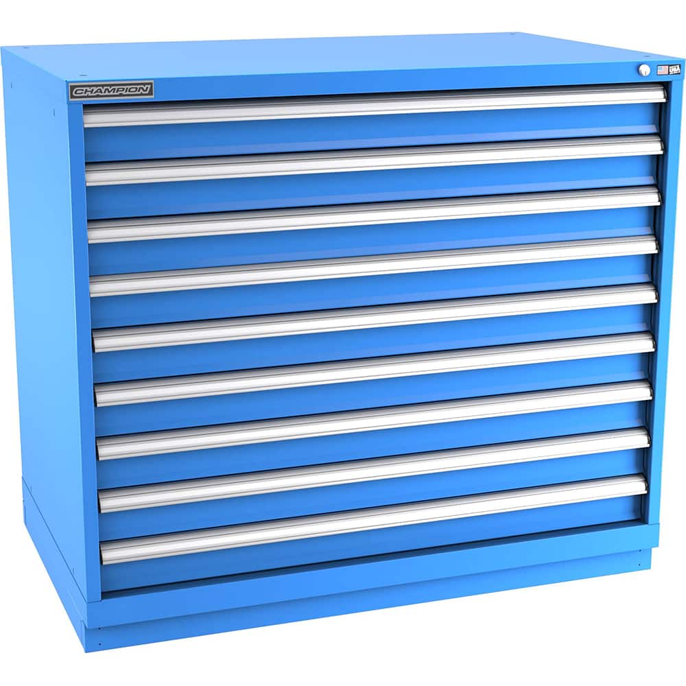 Champion Tool Storage - Modular Storage Cabinets; Type: Counter-Height Extra Width Drawer Cabinet ; Number of Drawers: 9.000 ; Height (Inch): 41-3/4 ; Width (Inch): 47 ; Depth (Inch): 28-1/2 ; Color: Bright Blue - Exact Tool & Supply