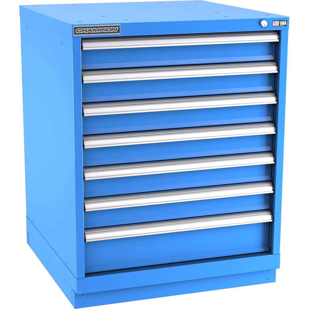 Champion Tool Storage - Modular Storage Cabinets; Type: Bench-Height Standard Width Drawer Cabinet ; Number of Drawers: 7.000 ; Height (Inch): 35-7/8 ; Width (Inch): 28-1/4 ; Depth (Inch): 28-1/2 ; Color: Bright Blue - Exact Tool & Supply