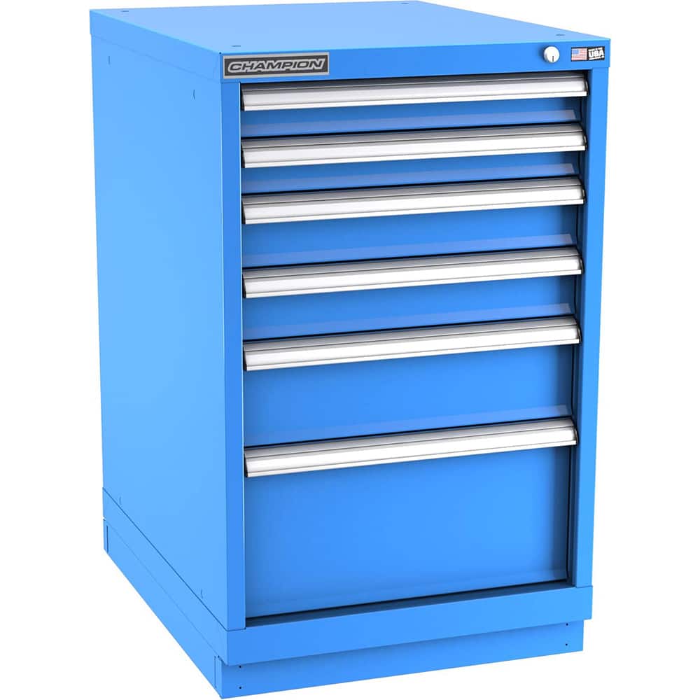 Champion Tool Storage - Modular Storage Cabinets; Type: Bench-Height Narrow Width Drawer Cabinet ; Number of Drawers: 6.000 ; Height (Inch): 35-7/8 ; Width (Inch): 22-3/16 ; Depth (Inch): 28-1/2 ; Color: Bright Blue - Exact Tool & Supply
