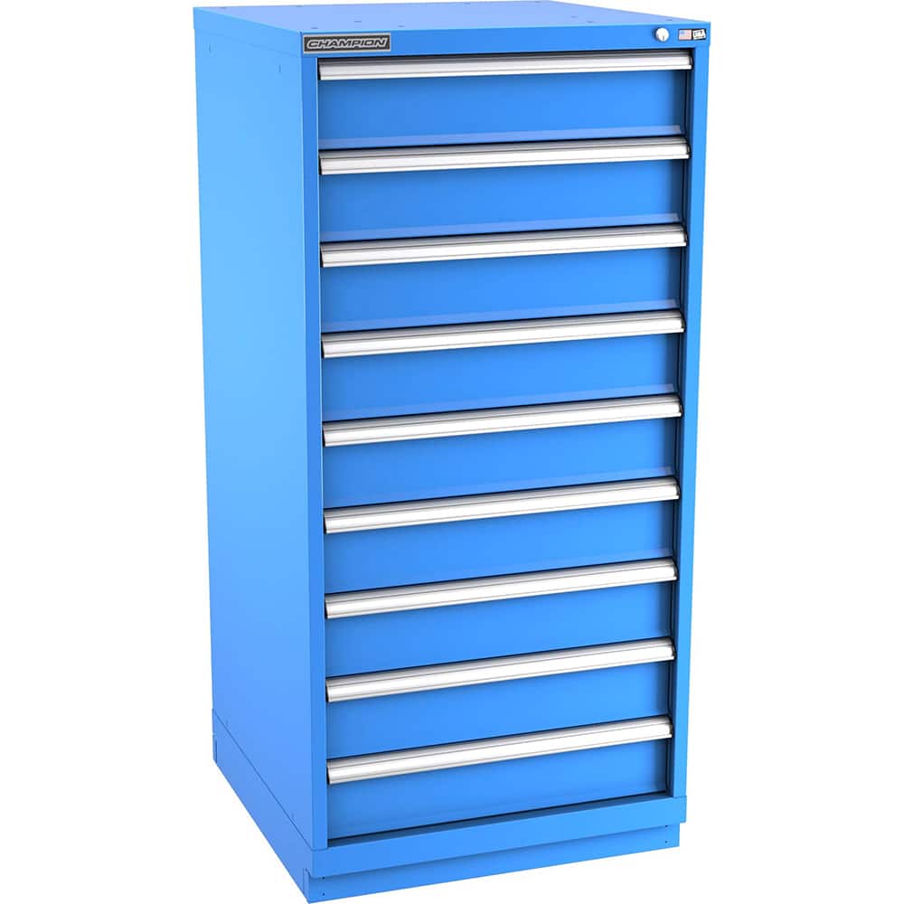 Champion Tool Storage - Modular Storage Cabinets; Type: Eye-Level Standard Width Drawer Cabinet ; Number of Drawers: 9.000 ; Height (Inch): 59-1/2 ; Width (Inch): 28-1/4 ; Depth (Inch): 28-1/2 ; Color: Bright Blue - Exact Tool & Supply