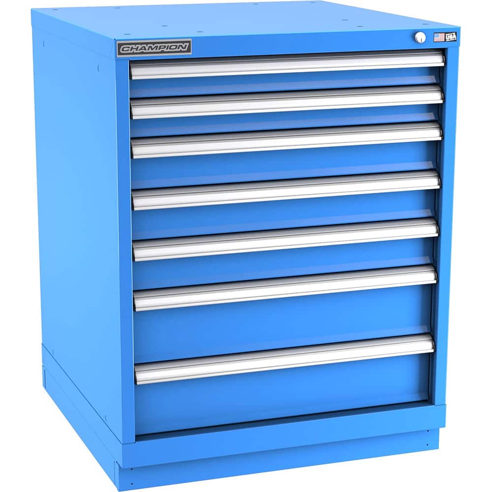 Champion Tool Storage - Modular Storage Cabinets; Type: Bench-Height Standard Width Drawer Cabinet ; Number of Drawers: 7.000 ; Height (Inch): 35-7/8 ; Width (Inch): 28-1/4 ; Depth (Inch): 28-1/2 ; Color: Bright Blue - Exact Tool & Supply