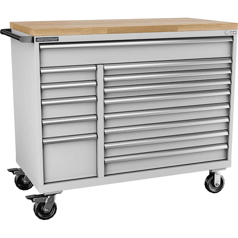 Champion Tool Storage - Mobile Work Centers; Type: Standard Depth Butcher Block Top Cabinet ; Load Capacity (Lb.): 440.000 ; Number of Drawers: 14 ; Width (Inch): 56-1/2 ; Depth (Inch): 28-1/2 ; Height (Inch): 39-3/8 - Exact Tool & Supply