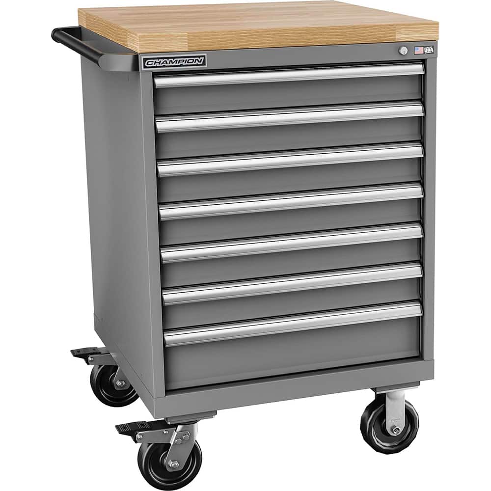 Champion Tool Storage - Mobile Work Centers; Type: Standard Depth Butcher Block Top Cabinet ; Load Capacity (Lb.): 440.000 ; Number of Drawers: 7 ; Width (Inch): 28-1/4 ; Depth (Inch): 28-1/2 ; Height (Inch): 43-1/4 - Exact Tool & Supply