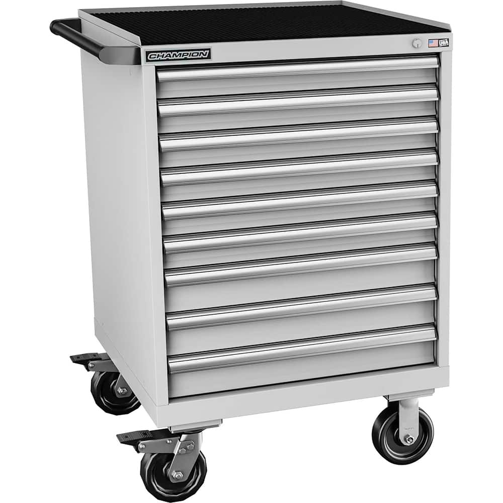 Champion Tool Storage - Mobile Work Centers; Type: Standard Depth Retainer Top Cabinet ; Load Capacity (Lb.): 440.000 ; Number of Drawers: 9 ; Width (Inch): 28-1/4 ; Depth (Inch): 28-1/2 ; Height (Inch): 43-1/4 - Exact Tool & Supply