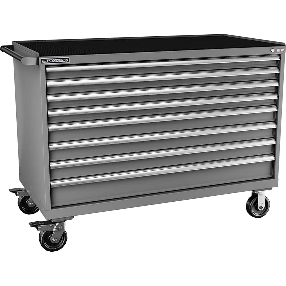 Champion Tool Storage - Mobile Work Centers; Type: Standard Depth Retainer Top Cabinet ; Load Capacity (Lb.): 440.000 ; Number of Drawers: 8 ; Width (Inch): 56-1/2 ; Depth (Inch): 28-1/2 ; Height (Inch): 43-1/4 - Exact Tool & Supply