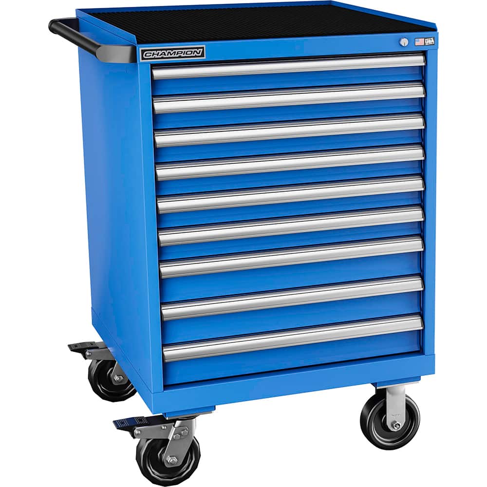 Champion Tool Storage - Mobile Work Centers; Type: Standard Depth Retainer Top Cabinet ; Load Capacity (Lb.): 440.000 ; Number of Drawers: 9 ; Width (Inch): 28-1/4 ; Depth (Inch): 28-1/2 ; Height (Inch): 43-1/4 - Exact Tool & Supply