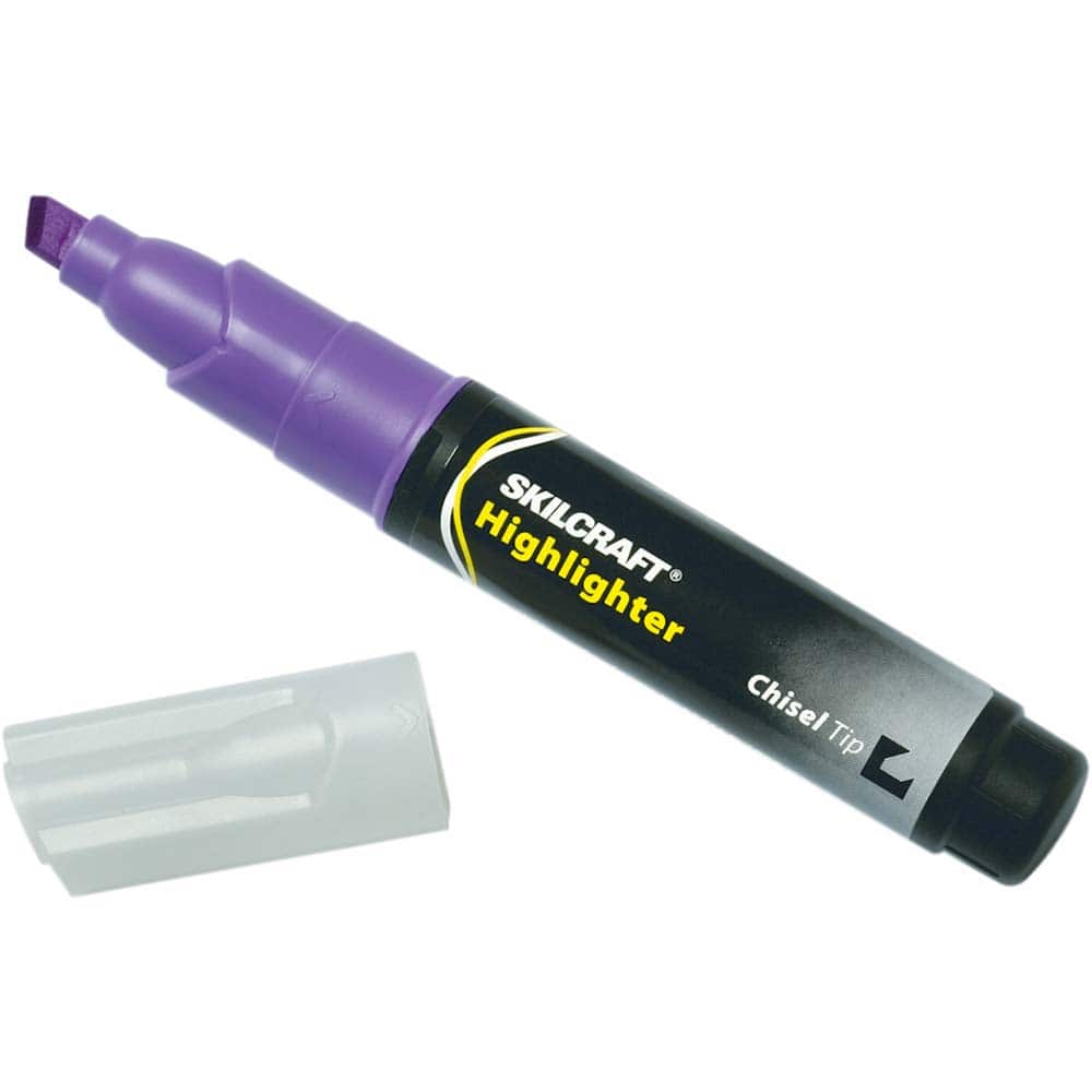 Ability One - Markers & Paintsticks; Type: Highlighter ; Color: Purple ; Ink Type: Florescent ; Tip Type: Chisel - Exact Tool & Supply