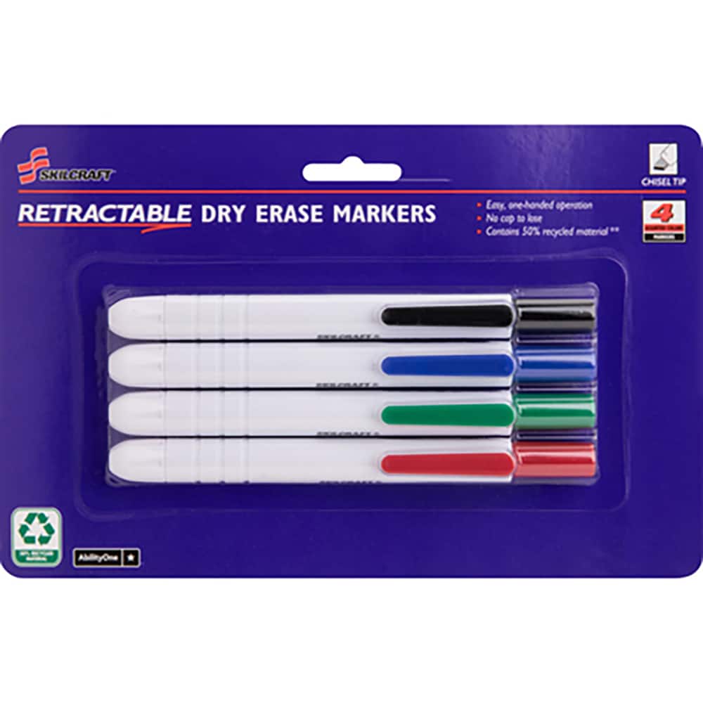 Ability One - Dry Erase Markers & Accessories; Display/Marking Boards Accessory Type: Dry Erase Markers ; For Use With: Dry Erase Boards ; Detailed Product Description: Retractable Chisel Tip Dry Erase Marker ; Color: Black; Blue; Green; Red - Exact Tool & Supply