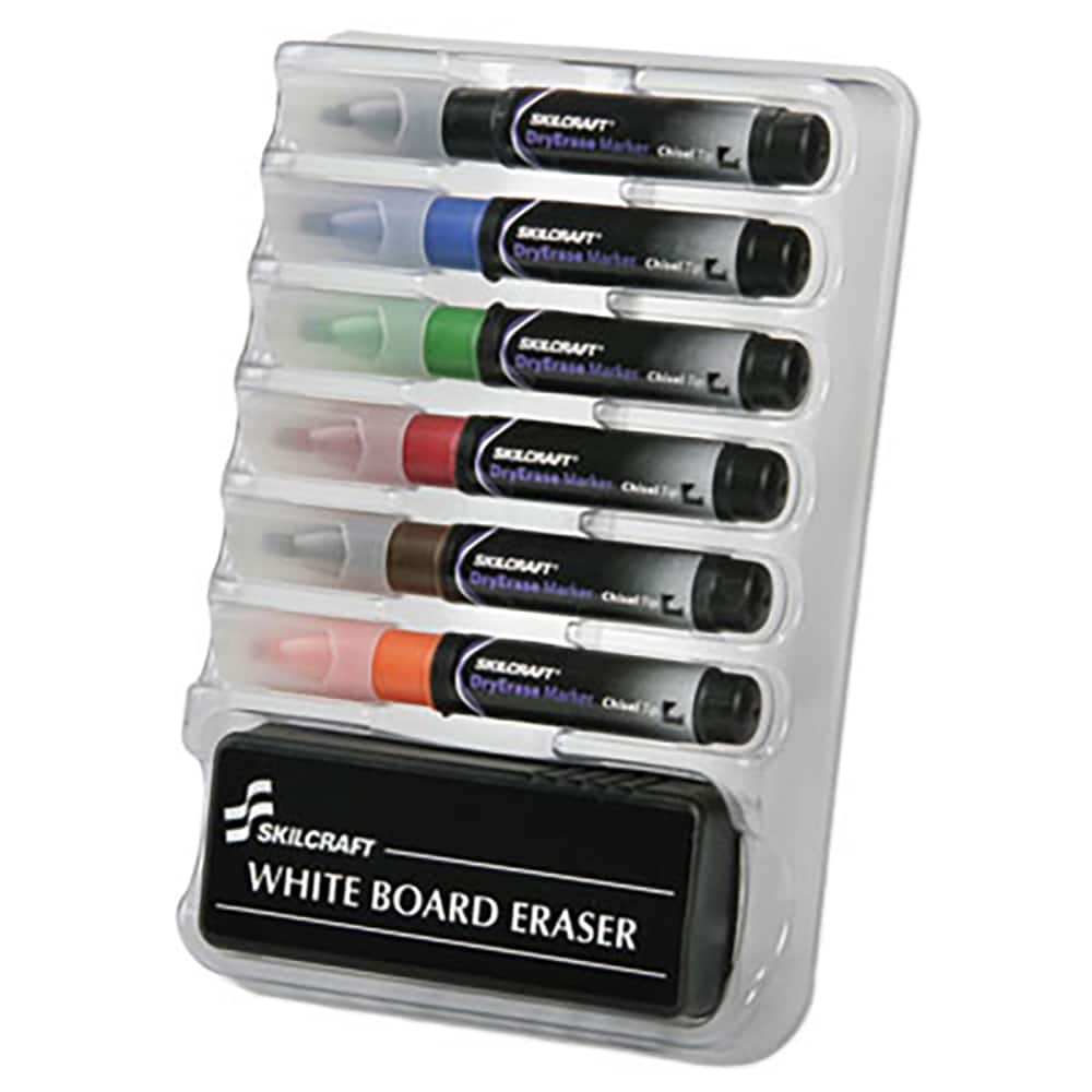Ability One - Dry Erase Markers & Accessories; Display/Marking Boards Accessory Type: Dry Erase Markers ; For Use With: Dry Erase Boards ; Detailed Product Description: 6-Marker Dry Erase Kit w/White Board Eraser ; Color: Black; Blue; Green; Red; Brown; - Exact Tool & Supply